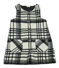 Světlešedo-černé kostkované vlněné propínací šaty zn. F&F