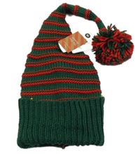 Nové - Zeleno-červená pruhovaná pletená čepice s rolničkami a bambulí - elf Primark