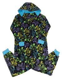 Nové - Černá skvrnitá chlupatá kombinéza s ovladači a kapucí Dunnes