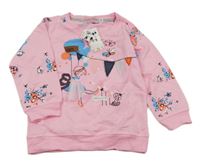 Nové - Růžová lehká mikina s dívkou a motýly