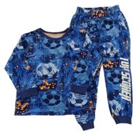 Modré vzorované plyšové pyžamo s fotbalovými míči Matalan