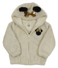 Béžová třpytivá chlupatá propínací mikina s Minnie a kapucí C&A