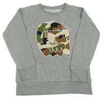 Šedá melírovaná mikina s army potiskem