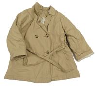 Pískový šusťákový zateplený kabát s páskem Zara