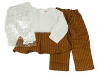 Nové - 2set - Bílo-hnědá tunika s pruhy + hnědé pruhované kalhoty Shein