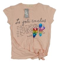 Nové - Růžové tričko s nápisem a uzlem