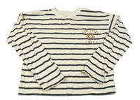 Béžovo-antracitové pruhované triko s květinou Nutmeg