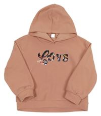 Starorůžová mikina s nápisem s květy a kapucí Shein