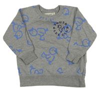 Šedá melírovaná mikina s ptáčky a nápisem