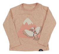 Růžové melírované triko s ptáčkem a horou Quechua