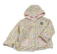 Nové - Bílo-barevná květovaná zateplená propínací oboustranná mikina s kapucí Nutmeg