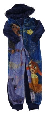 Tmavomodrá třpytivá chlupatá kombinéza s Ashou a kapucí - Wish Disney