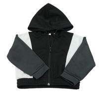 Černo-bílo-antracitová sportovní propínací mikina s kapucí H&M