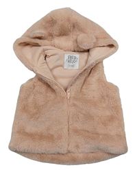 Růžová kožešinová podšitá vesta s kapucí F&F