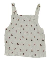 Bílý květovaný žabičkový crop top Zara