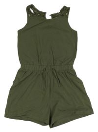 Khaki bavlněný kraťasový overal s krajkou C&A