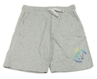 Šedé melírované teplákové kraťasy s palmami a surfy Alive