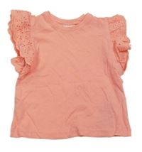 Růžové tričko s volánky s madeirou Ergee