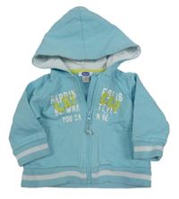 Světlemodrá propínací mikina s nápisem a kapucí Chicco