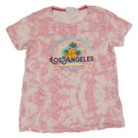 Růžové batikované tričko s palmami Alive