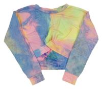 Neonově žluto-růžovo-modré batikované crop triko