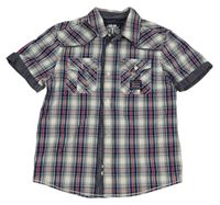 Světlešedo-tmavomodro-červená kostkovaná košile C&A