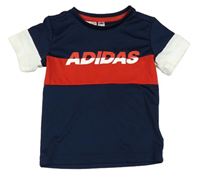 Tmavomodro-červeno-bílé sportovní funkční tričko s nápisem Adidas