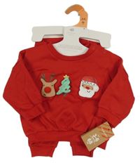Nové - 2 set - červená mikina s vánočními obrázky + tepláky Primark