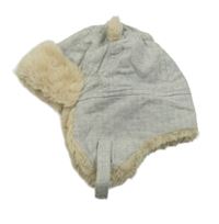 Šedá vzorovaná zateplená beranice s kožešinou H&M