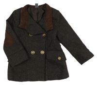 Hnědý vlněný podšitý kabát s kapsami Zara