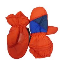 Červeno-tmavomodré šusťákové zateplené palcové rukavice 