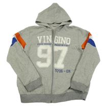 Šedá melírovaná propínací mikina s číslem a kapucí 