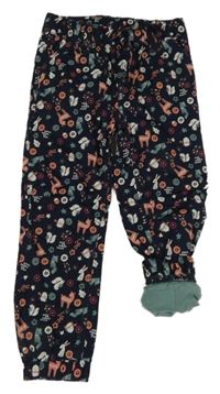 Tmavomodré plátěné podšité kalhoty s obrázky Kiki&Koko