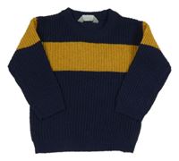 Tmavomodrý svetr s okrovým pruhem Primark