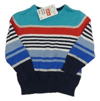 Nové - modro-červeno-tmavomodrý pruhovaný lehký svetr H&M
