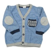 Modro-šedý pruhovaný lehký propínací svetr s kapsou H&M