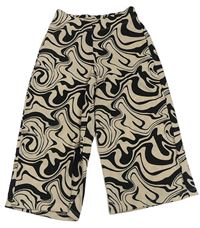 Béžovo-černé vzorované culottes kalhoty Peacocks