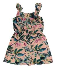 Růžový květovaný kraťasový overal s listy Primark