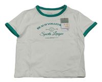 Bílo-zelené crop tričko s nápisy zn. Primark