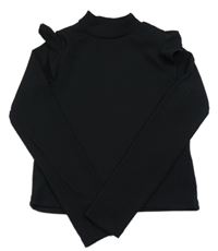 Černé žebrované crop triko s volánky zn. Lipsy London