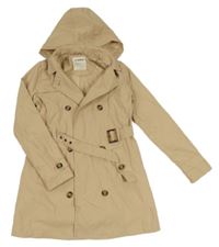 Béžový šusťákový jarní kabát s páskem a kapucí LC Waikiki