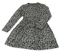 Šedo-bílo-černé melírované úpletové tepláky s leopardím vzorem Pep&Co