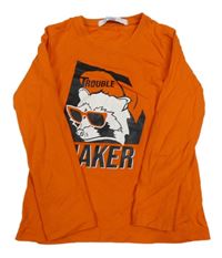 Oranžové triko s medvědem a nápisy 