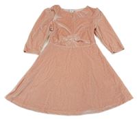 Růžové sametové třpytivé puntíkaté šaty Dopodopo