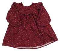 Vínové květované manšestrové šaty s volánky Next