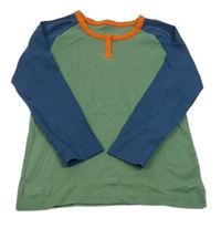 Khaki-modro-oranžové triko Tchibo
