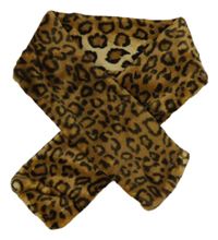 Hnědo-černá plyšová šála s leopardím vzorem 