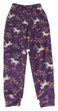 Fialové plyšové tepláky s jednorožci Next