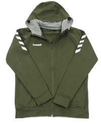 Khaki propínací mikina s logem a kapucí Hummel
