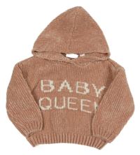 Růžový žinylkový svetr s nápisem a kapucí Zara